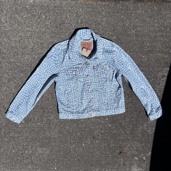 Levis Trucker Jacket Womens Small Denim Button Up Checkered New With Tags - Picture 4 of 11